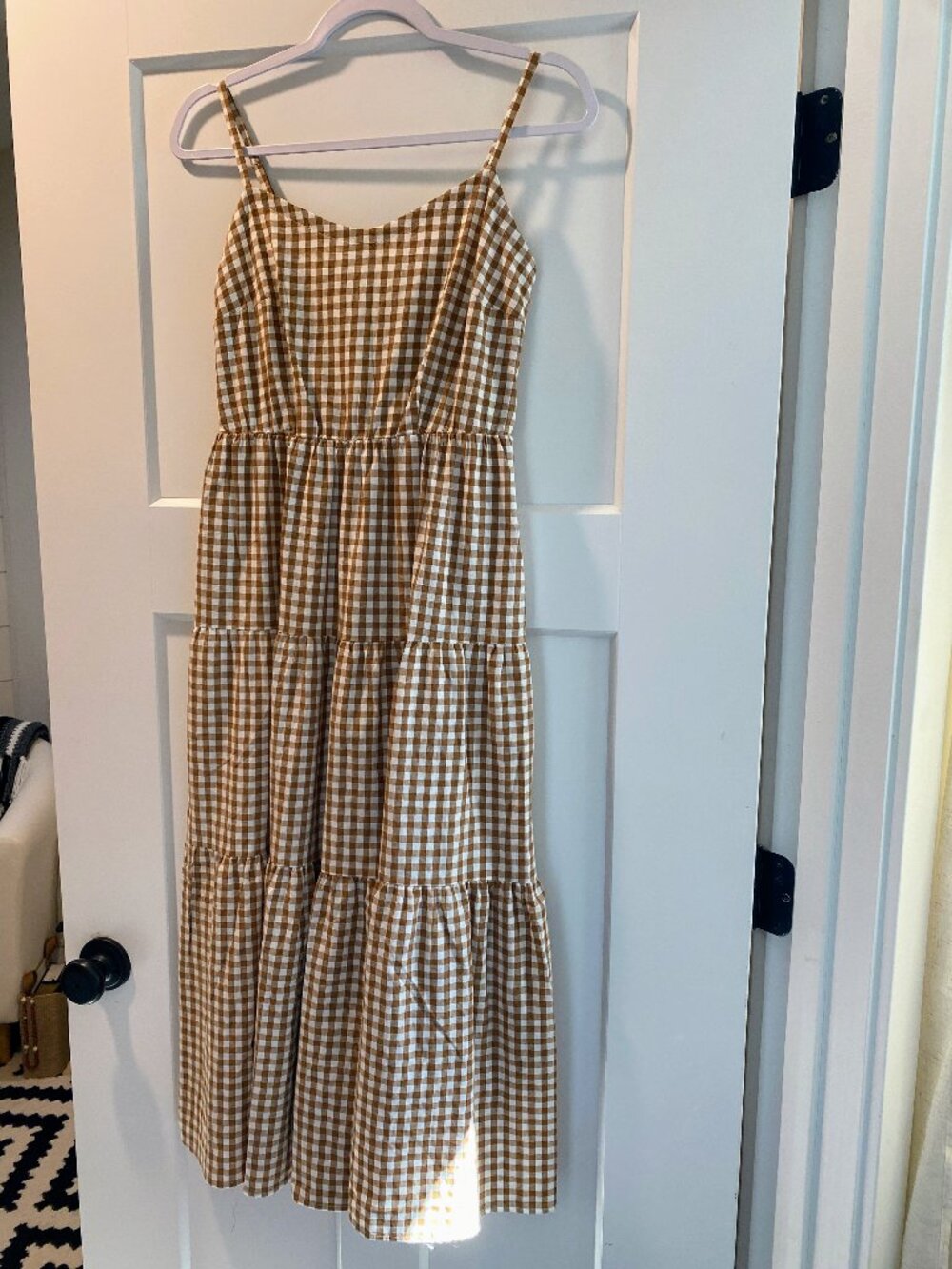 ANRABESS Tan Gingham Tiered Maxi Dress - XS Like New